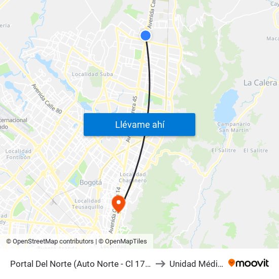 Portal Del Norte (Auto Norte - Cl 174a) to Unidad Médica map