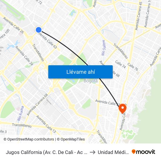 Jugos California (Av. C. De Cali - Ac 63) to Unidad Médica map