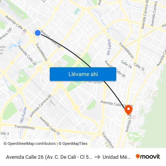Avenida Calle 26 (Av. C. De Cali - Cl 51) (A) to Unidad Médica map