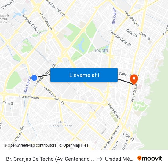 Br. Granjas De Techo (Av. Centenario - Kr 65) to Unidad Médica map