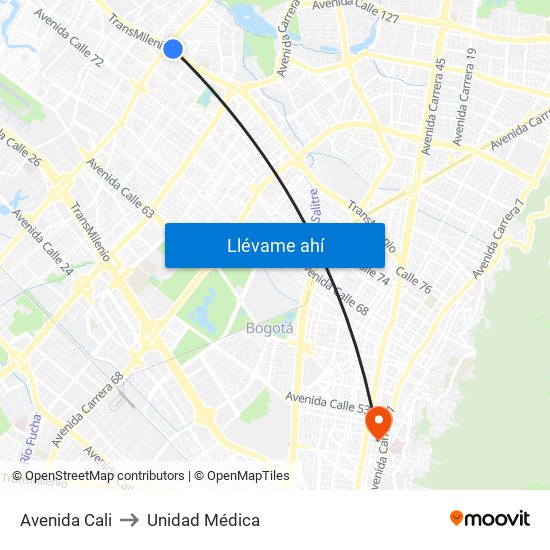 Avenida Cali to Unidad Médica map