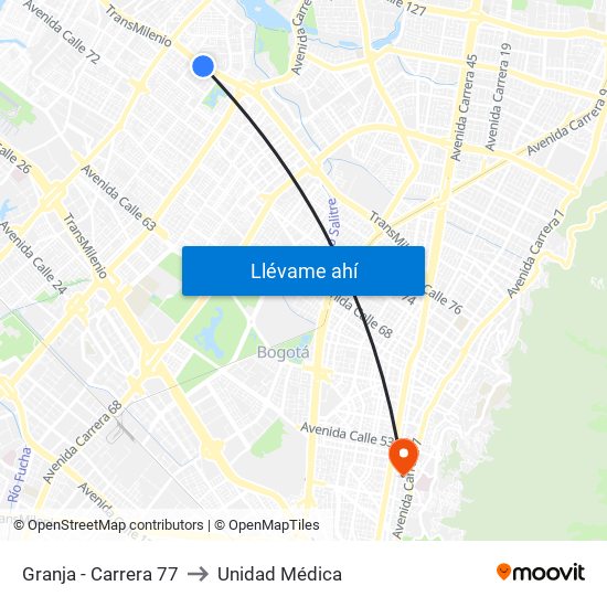 Granja - Carrera 77 to Unidad Médica map