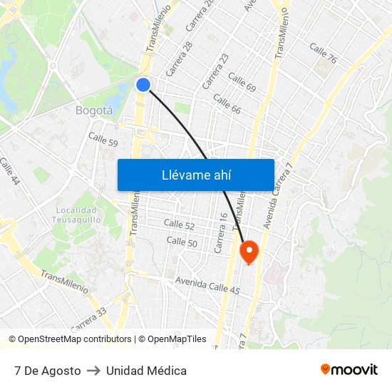 7 De Agosto to Unidad Médica map