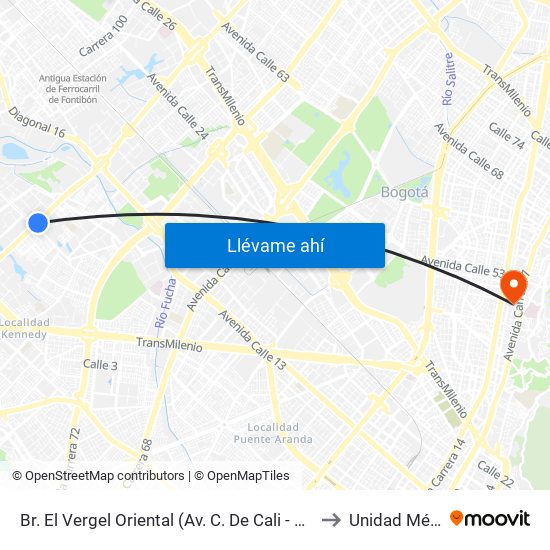 Br. El Vergel Oriental (Av. C. De Cali - Cl 10b) (A) to Unidad Médica map