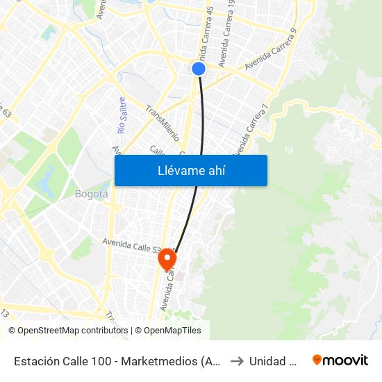 Estación Calle 100 - Marketmedios (Auto Norte - Cl 98) to Unidad Médica map