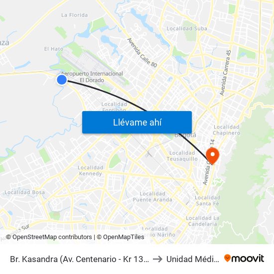 Br. Kasandra (Av. Centenario - Kr 134a) to Unidad Médica map