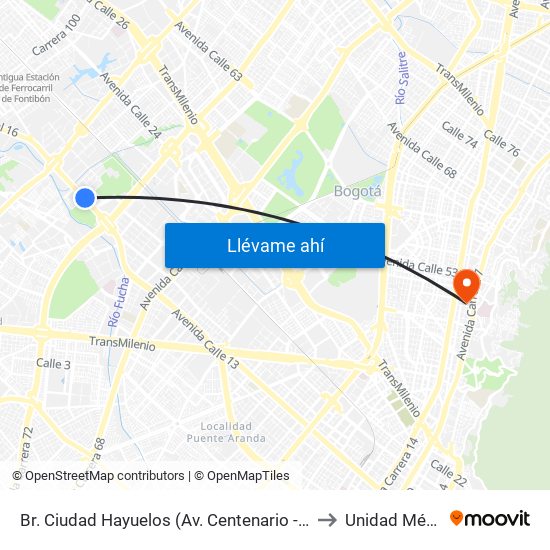 Br. Ciudad Hayuelos (Av. Centenario - Kr 78g) to Unidad Médica map