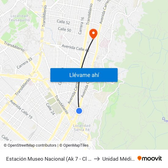 Estación Museo Nacional (Ak 7 - Cl 29) to Unidad Médica map