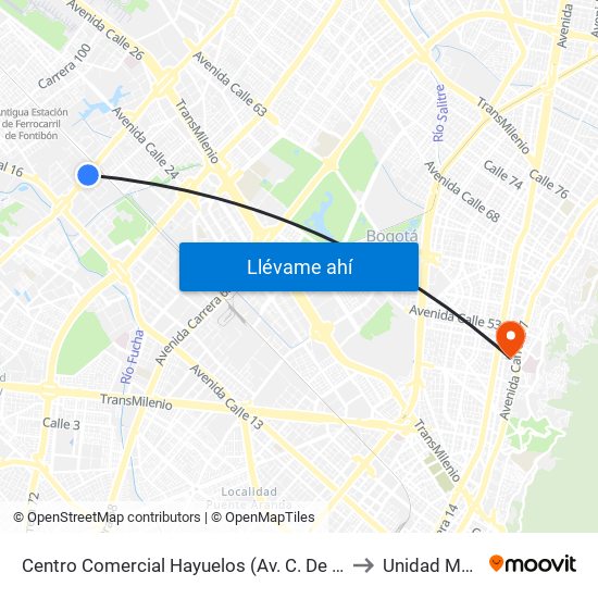 Centro Comercial Hayuelos (Av. C. De Cali - Cl 20) to Unidad Médica map