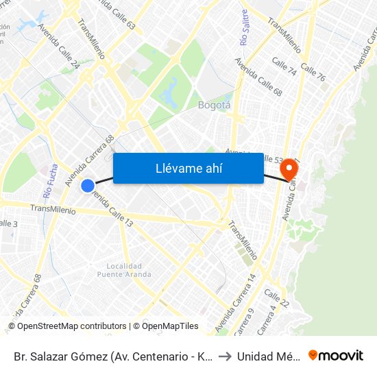 Br. Salazar Gómez (Av. Centenario - Kr 65) (A) to Unidad Médica map