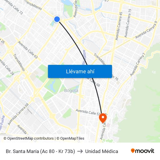 Br. Santa María (Ac 80 - Kr 73b) to Unidad Médica map