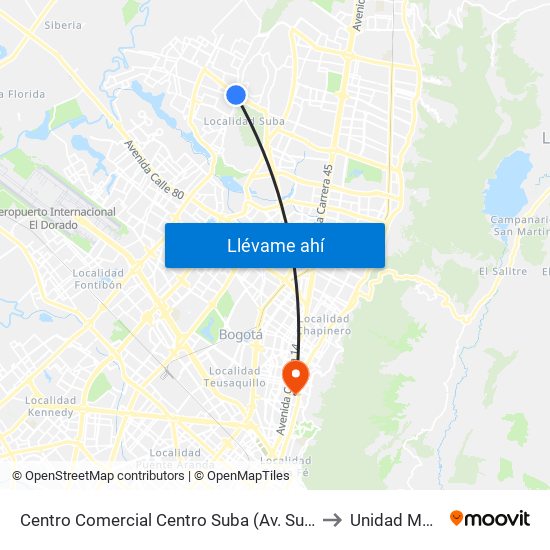 Centro Comercial Centro Suba (Av. Suba - Kr 91) to Unidad Médica map