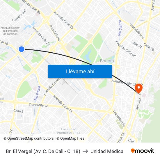 Br. El Vergel (Av. C. De Cali - Cl 18) to Unidad Médica map