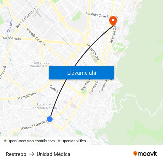 Restrepo to Unidad Médica map