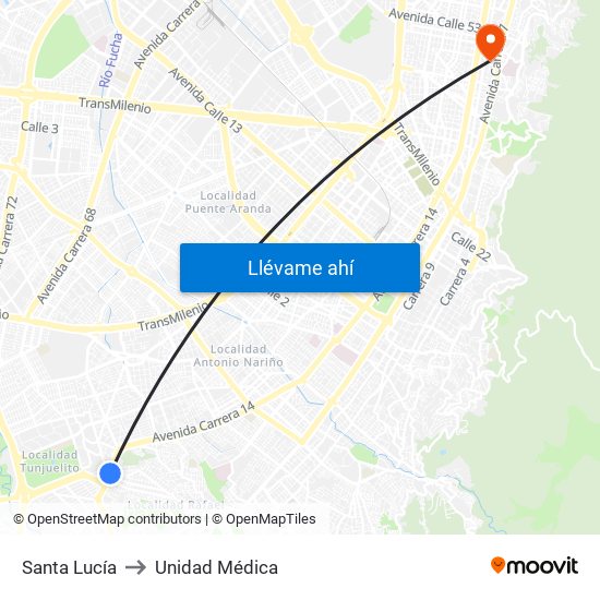 Santa Lucía to Unidad Médica map