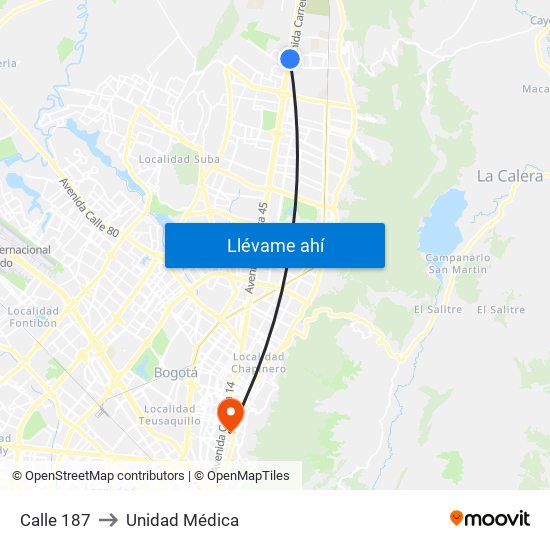 Calle 187 to Unidad Médica map