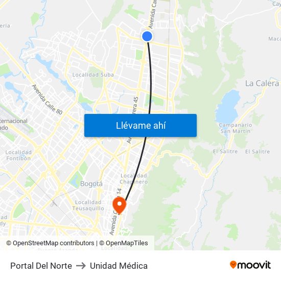 Portal Del Norte to Unidad Médica map