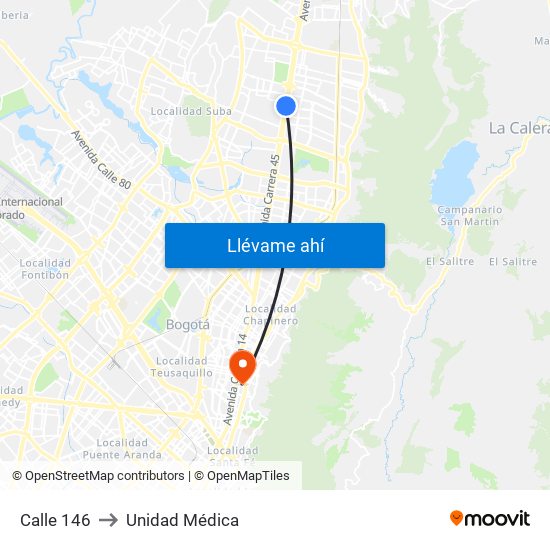 Calle 146 to Unidad Médica map