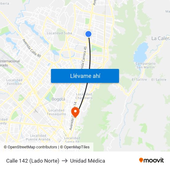 Calle 142 (Lado Norte) to Unidad Médica map