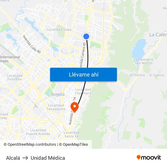 Alcalá to Unidad Médica map