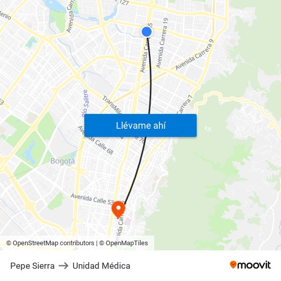 Pepe Sierra to Unidad Médica map