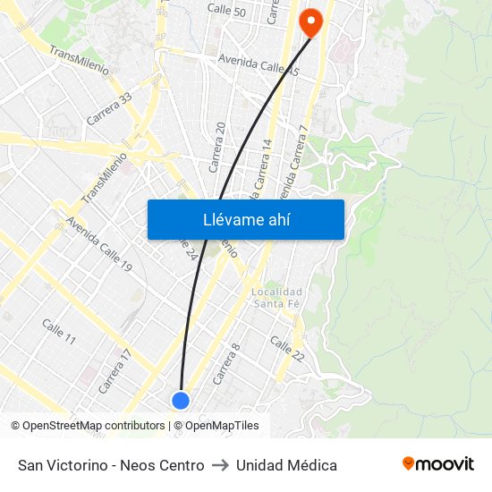 San Victorino - Neos Centro to Unidad Médica map