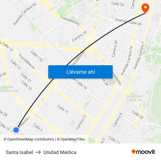 Santa Isabel to Unidad Médica map