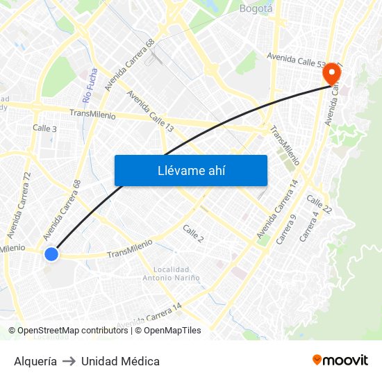 Alquería to Unidad Médica map
