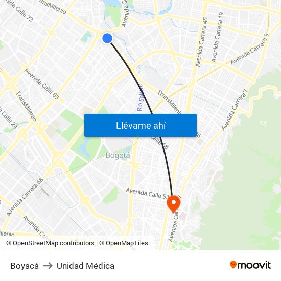 Boyacá to Unidad Médica map