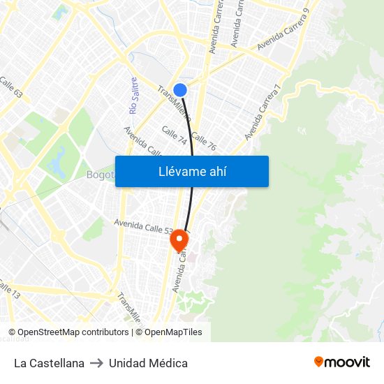 La Castellana to Unidad Médica map