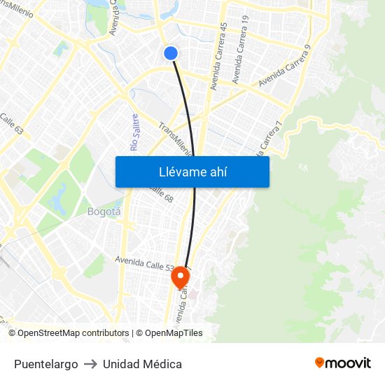 Puentelargo to Unidad Médica map