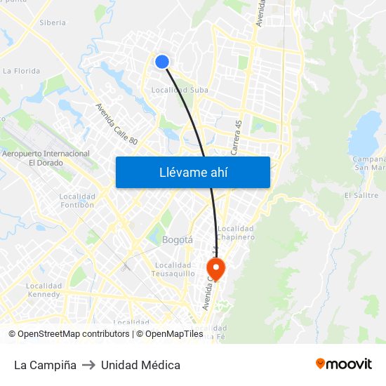 La Campiña to Unidad Médica map