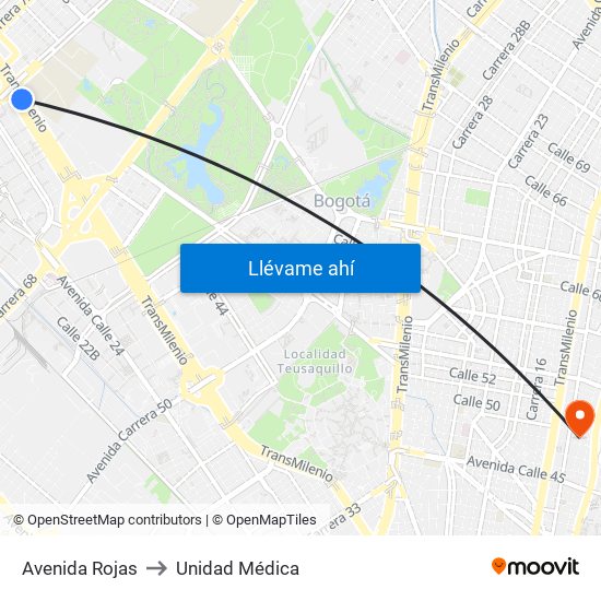 Avenida Rojas to Unidad Médica map