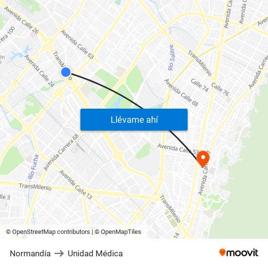 Normandía to Unidad Médica map