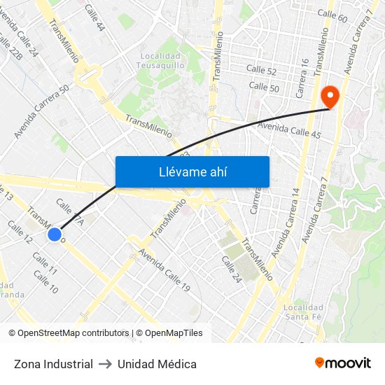 Zona Industrial to Unidad Médica map