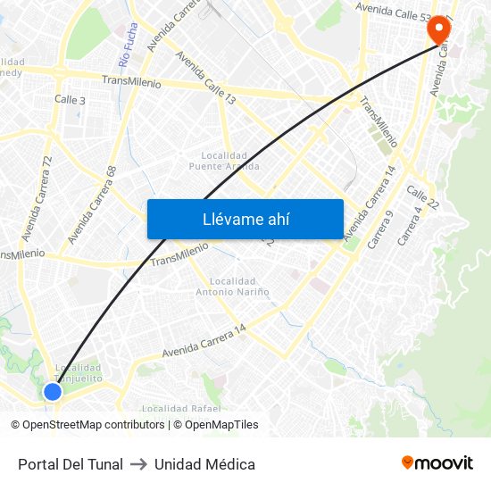 Portal Del Tunal to Unidad Médica map