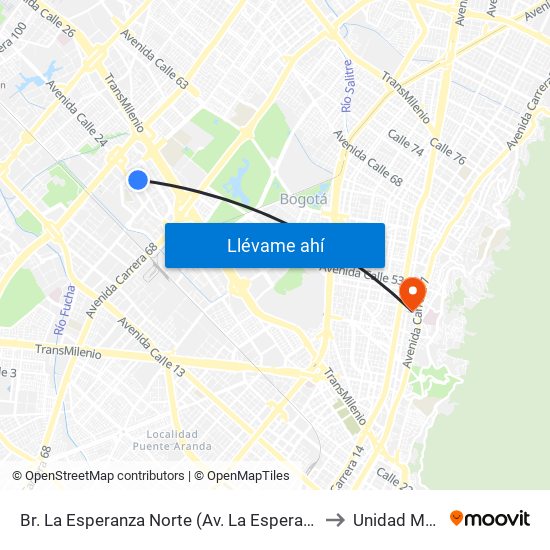 Br. La Esperanza Norte (Av. La Esperanza - Kr 69d) to Unidad Médica map