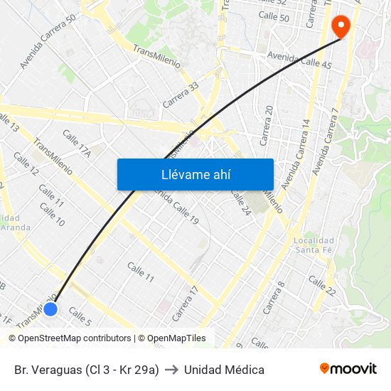 Br. Veraguas (Cl 3 - Kr 29a) to Unidad Médica map