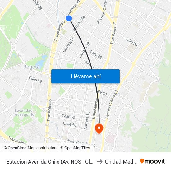 Estación Avenida Chile (Av. NQS - Cl 71c) to Unidad Médica map