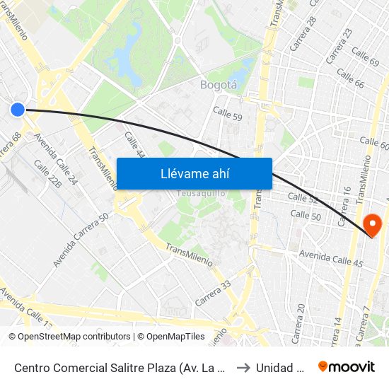 Centro Comercial Salitre Plaza (Av. La Esperanza - Kr 68a) to Unidad Médica map