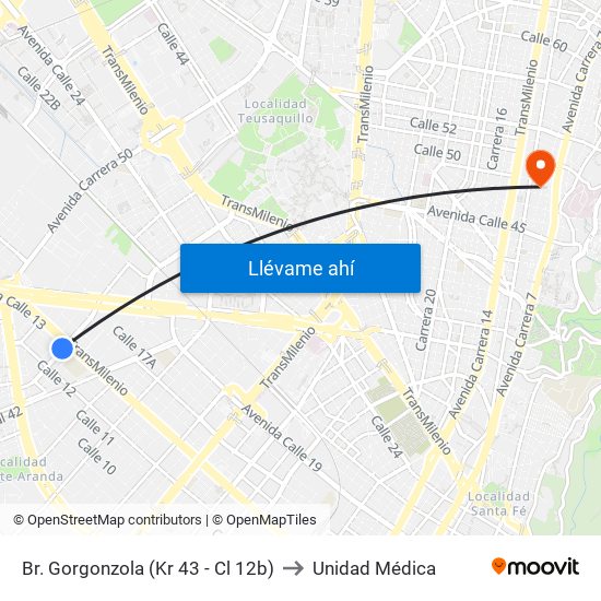 Br. Gorgonzola (Kr 43 - Cl 12b) to Unidad Médica map