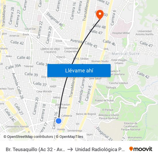 Br. Teusaquillo (Ac 32 - Av. Caracas) to Unidad Radiológica Panoramax map