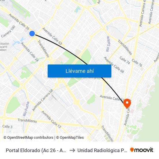 Portal Eldorado (Ac 26 - Av. C. De Cali) to Unidad Radiológica Panoramax map