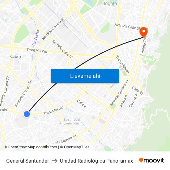 General Santander to Unidad Radiológica Panoramax map