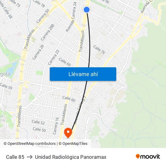 Calle 85 to Unidad Radiológica Panoramax map