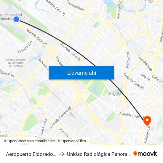 Aeropuerto Eldorado (B) to Unidad Radiológica Panoramax map