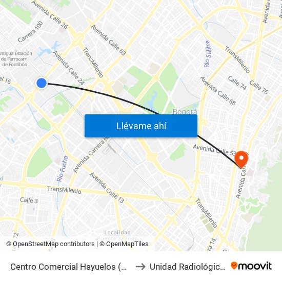 Centro Comercial Hayuelos (Av. C. De Cali - Cl 20) to Unidad Radiológica Panoramax map