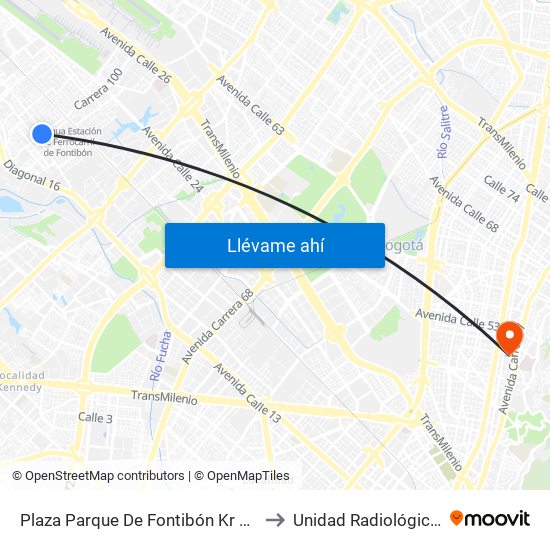 Plaza Parque De Fontibón Kr 100 (Kr 100 - Cl 17a) to Unidad Radiológica Panoramax map