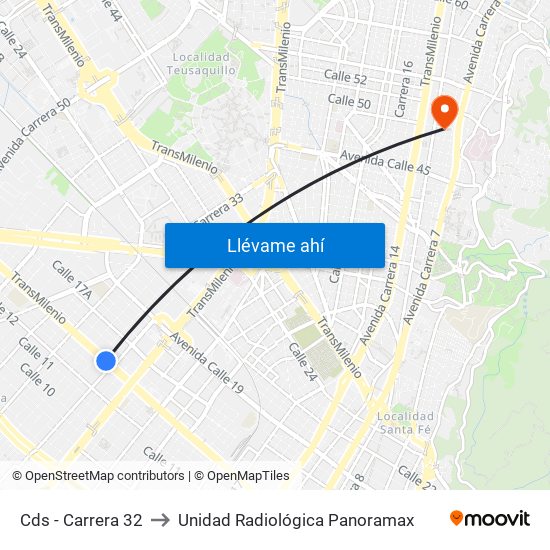 Cds - Carrera 32 to Unidad Radiológica Panoramax map