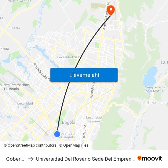 Gobernación to Universidad Del Rosario Sede Del Emprendimiento Y La Innovación map